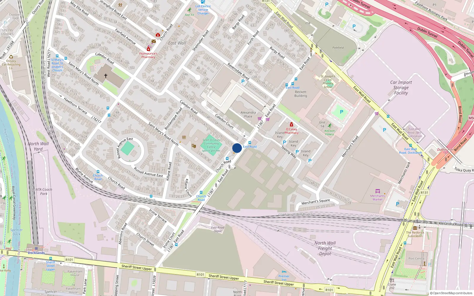 Overhead map showing the location of 86 East Road, East Wall, Dublin 3