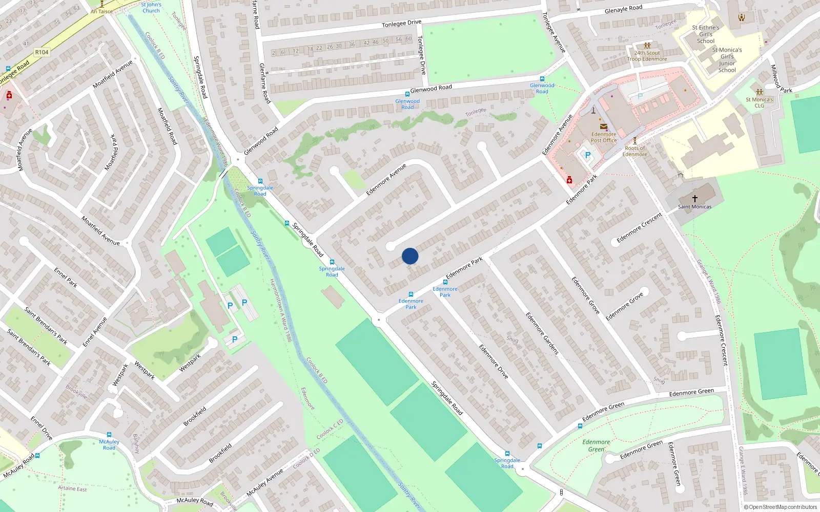 Overhead map showing the location of 86 Edenmore Avenue, Dublin 5
