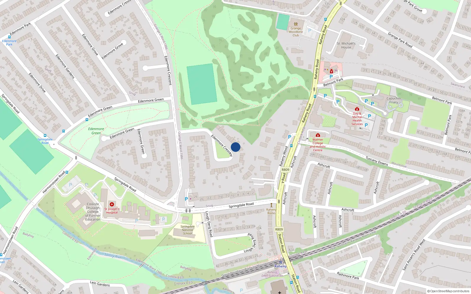 Overhead map showing the location of 86 Edenmore Crescent, Raheny Dublin 5, Dublin