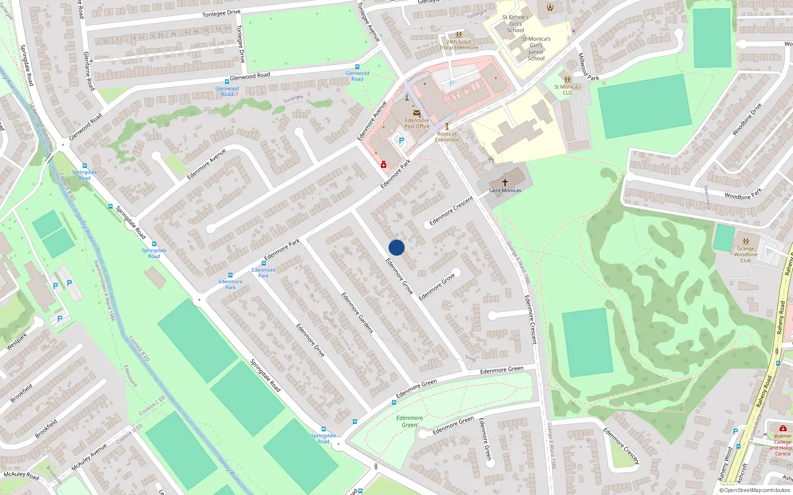 Overhead map showing the location of 86 Edenmore Grove, Dublin 5