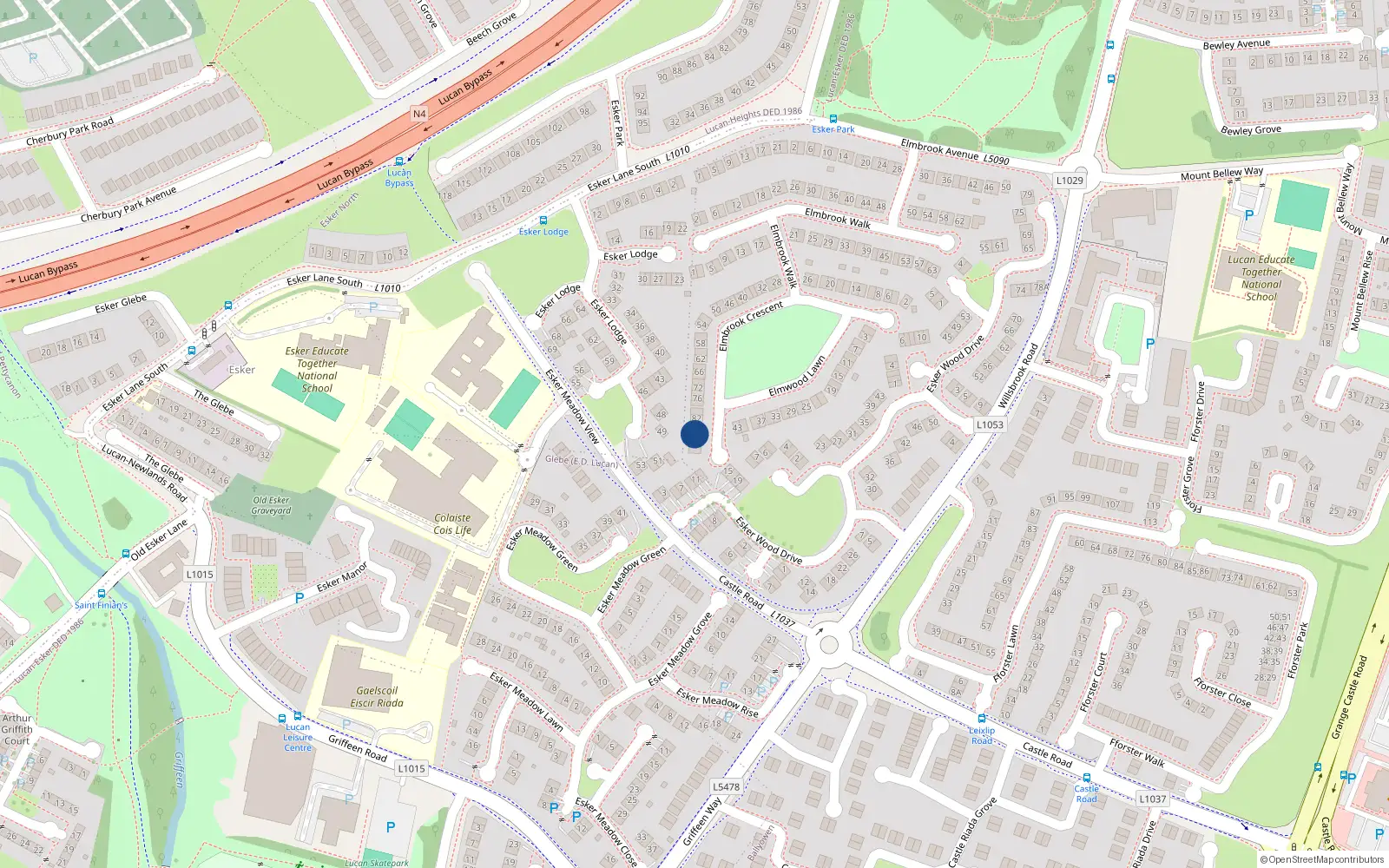 Overhead map showing the location of 86 Elmbrook Crescent, Lucan, Dublin