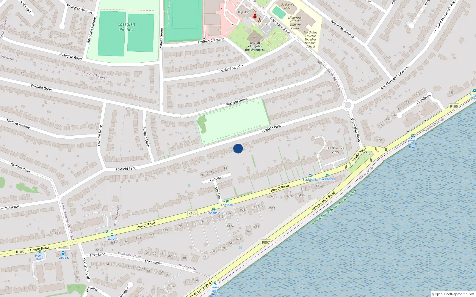 Overhead map showing the location of 86 Foxfield Park, Dublin 5
