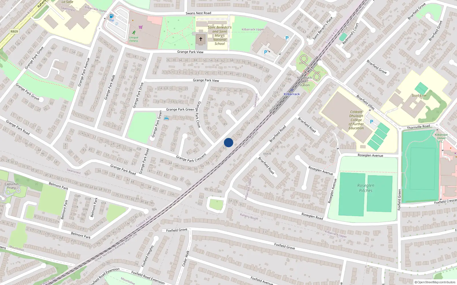 Overhead map showing the location of 86 Grange Park Crescent, Dublin 5