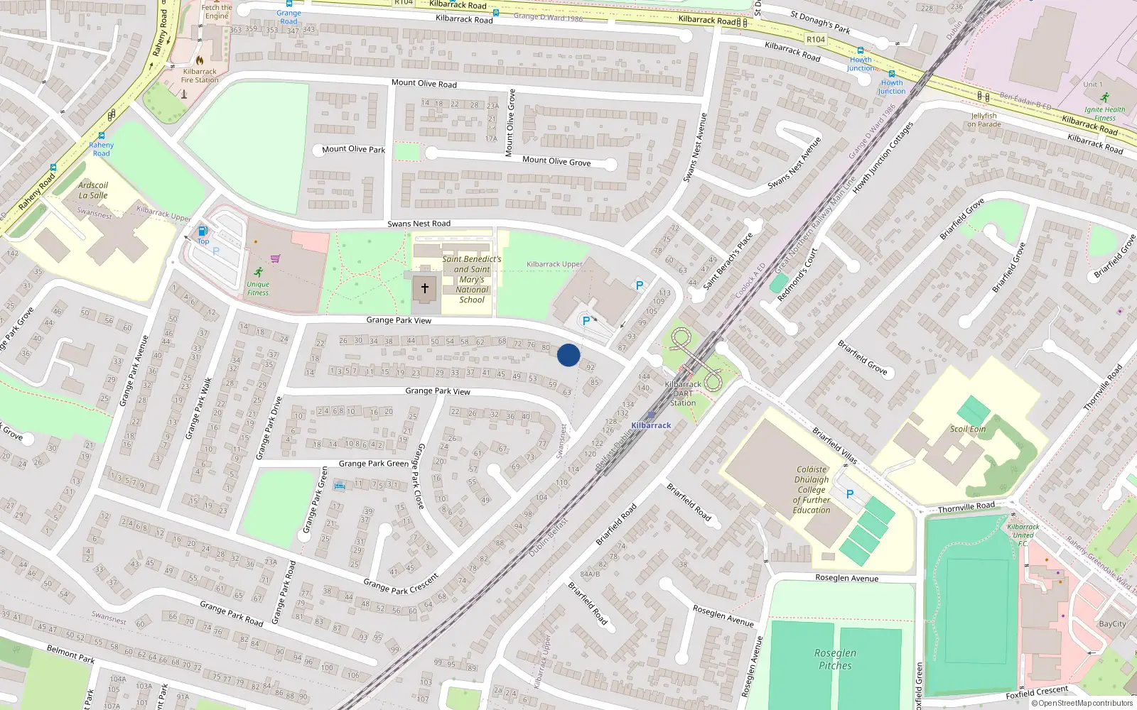 Overhead map showing the location of 86 Grange Park View, Dublin 5