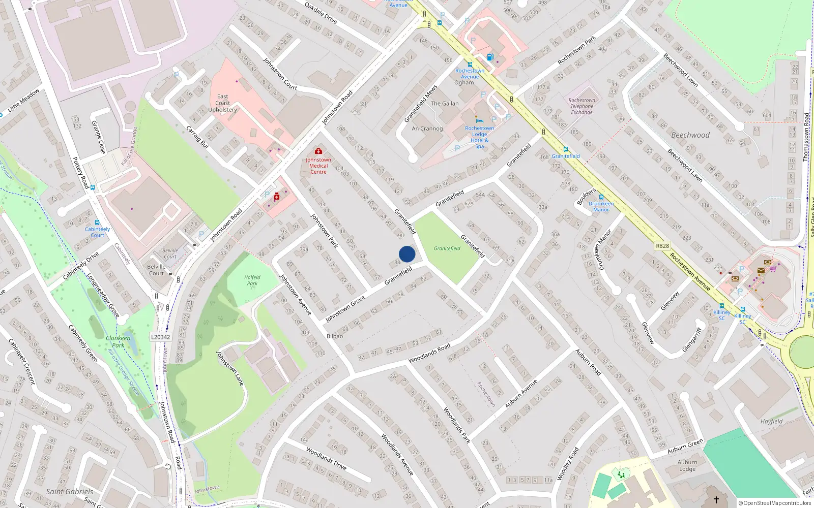 Overhead map showing the location of 86 Granitefield, Dublin