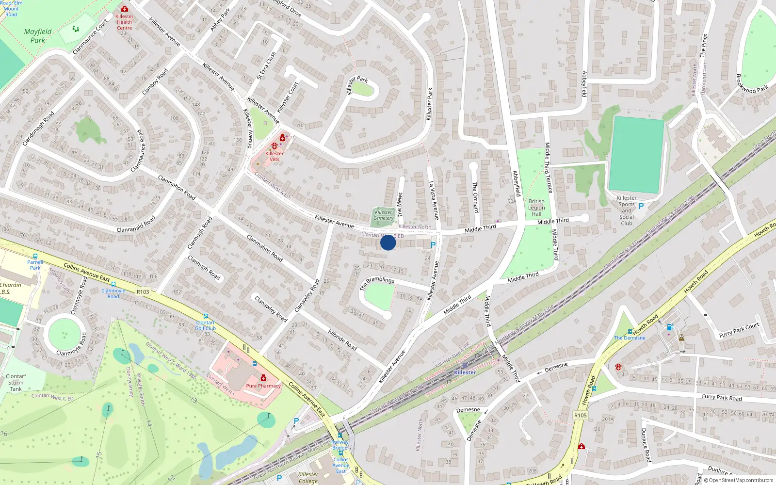 Overhead map showing the location of 86 Killester Avenue, Killester, Dublin 5