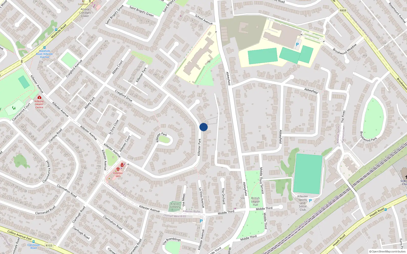 Overhead map showing the location of 86 Killester Park, Killester, Dublin 5