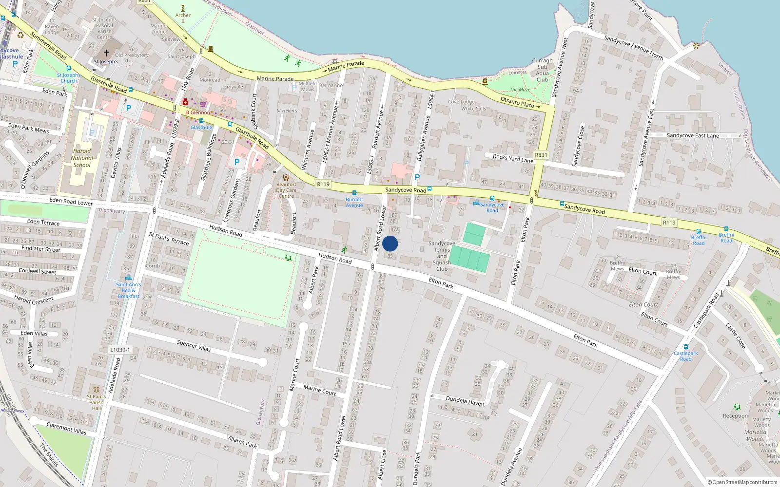 Overhead map showing the location of 86 Albert Road Lower, Co Dublin