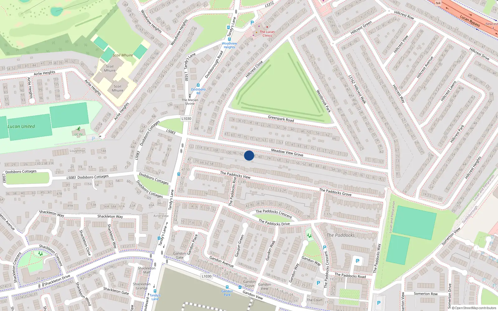 Overhead map showing the location of 86 Neadowview Grove, Lucan