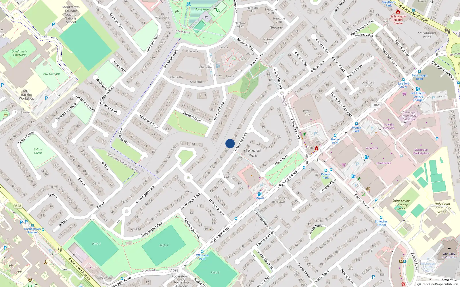 Overhead map showing the location of 86 O'Rourke Park, Sallynoggin