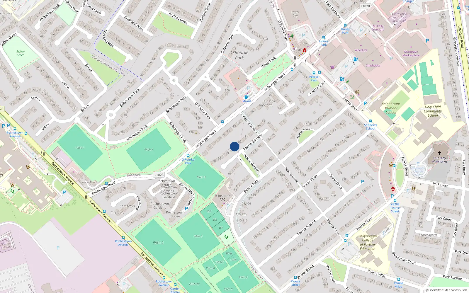 Overhead map showing the location of 86 Pearse Gardens, Sallynoggin