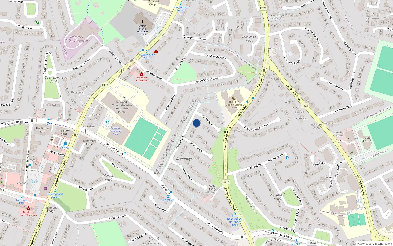 Overhead map showing the location of 86 Rowanbyrn, Blackrock