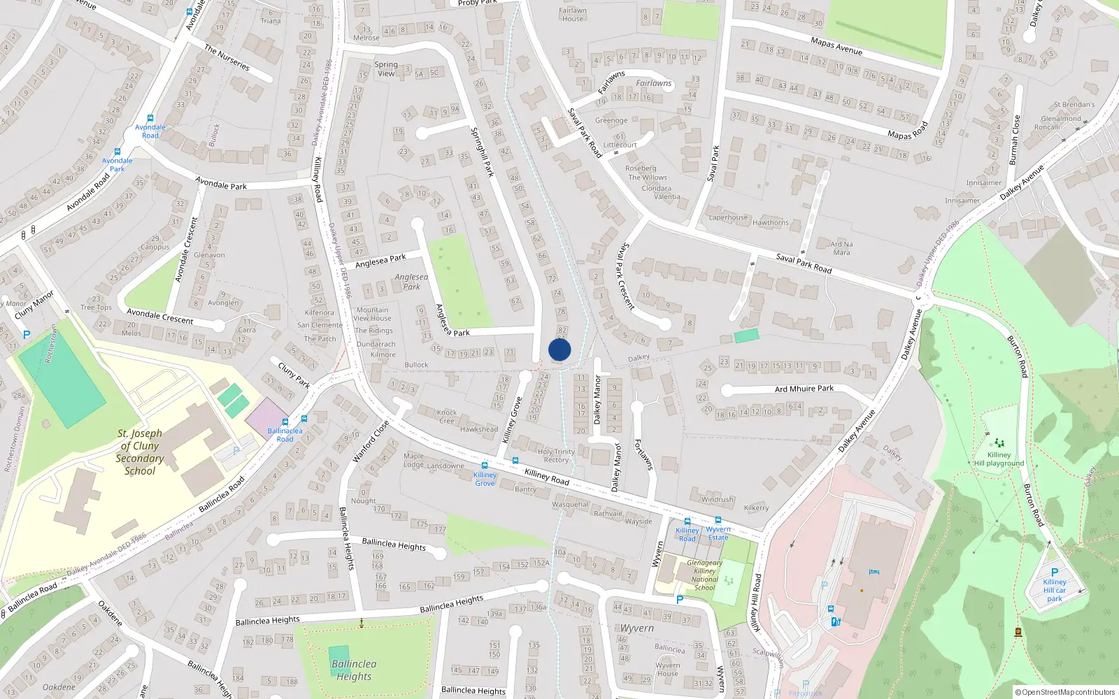 Overhead map showing the location of 86 Springhill Park, Dalkey