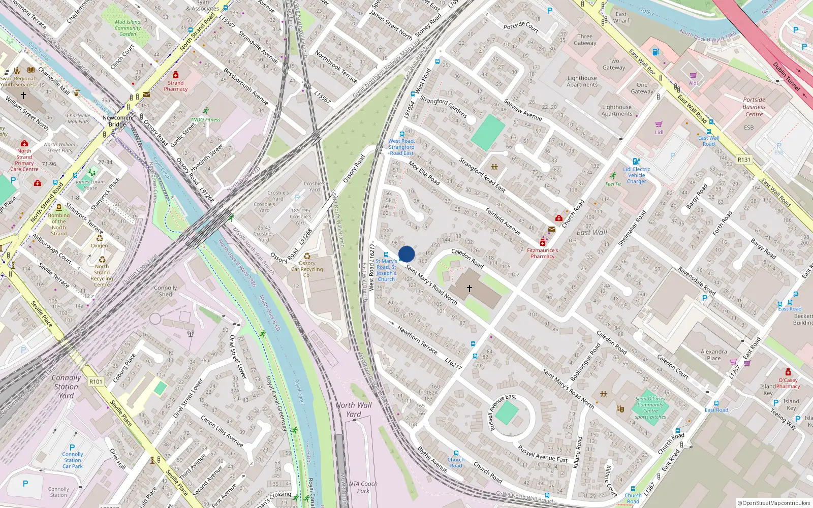 Overhead map showing the location of 86 St Marys Road, East Wall, Dublin 3