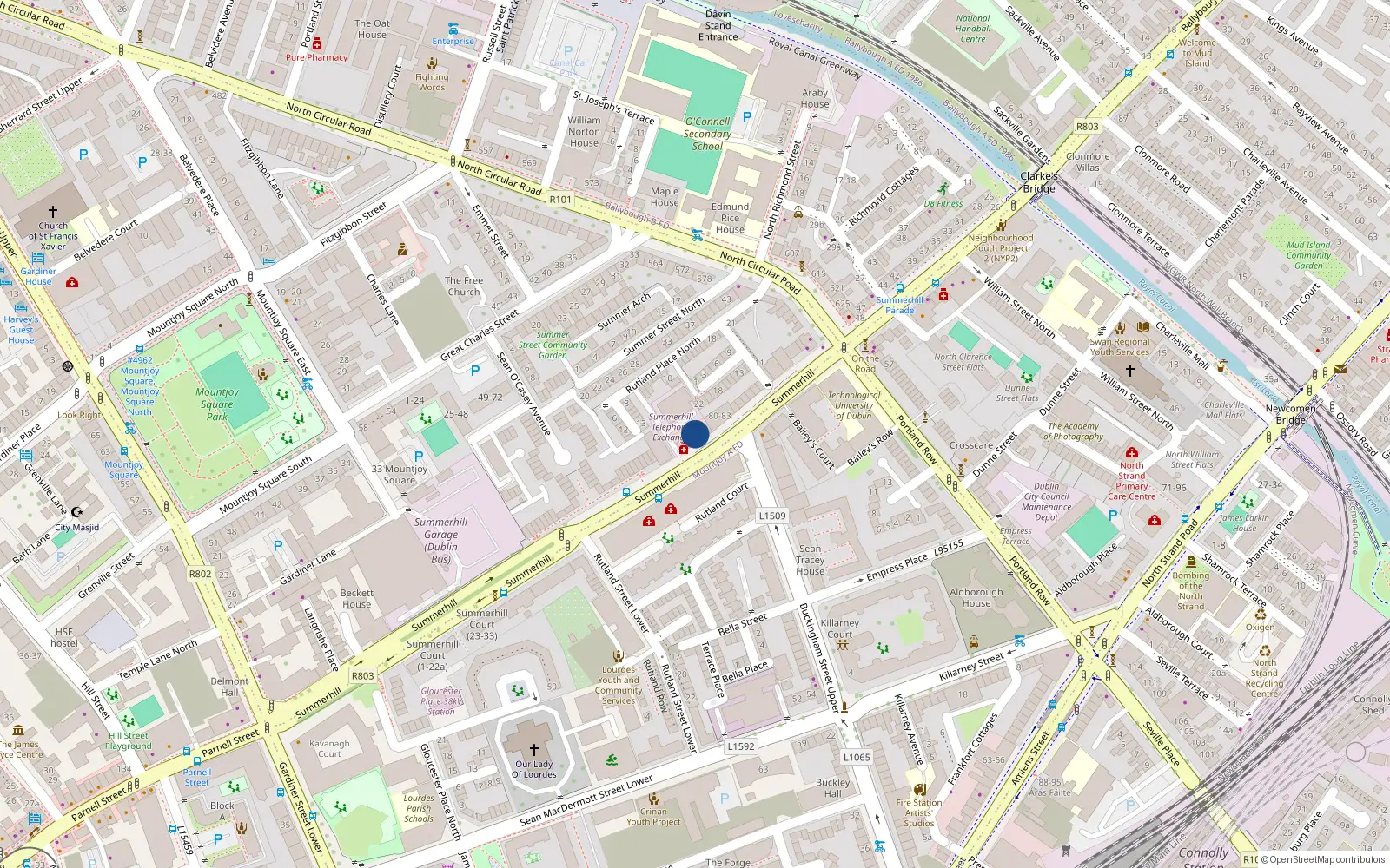 Overhead map showing the location of 86 Summerhill, Dublin 1