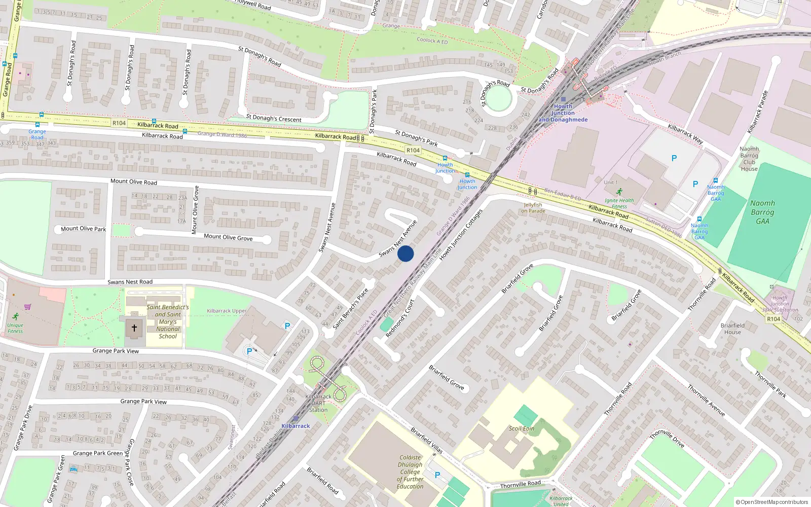 Overhead map showing the location of 86 Swansnest Avenue, Kilbarrack, Dublin 5