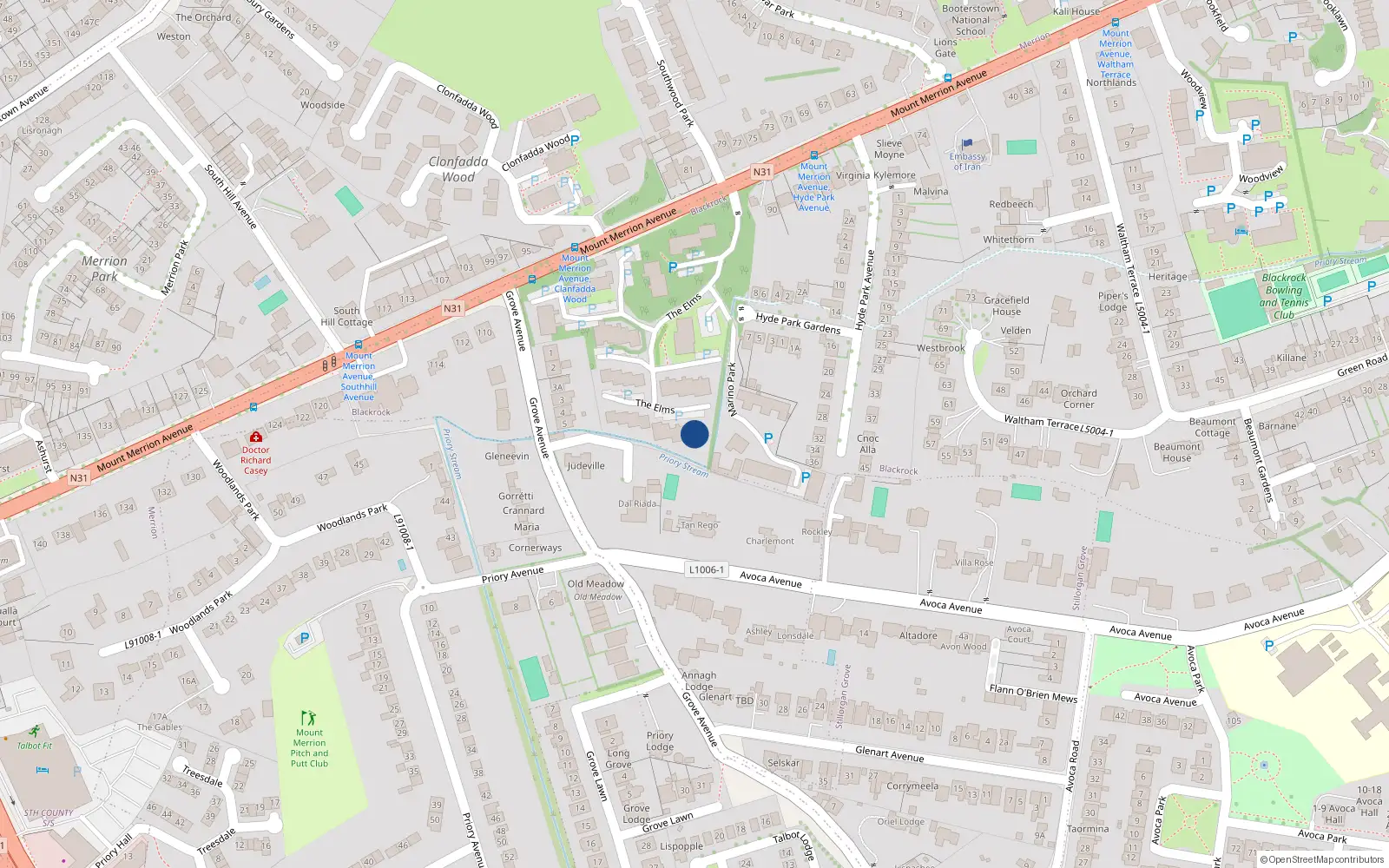 Overhead map showing the location of 86 the Elms, Mount Merrion Avenue, Blackrock