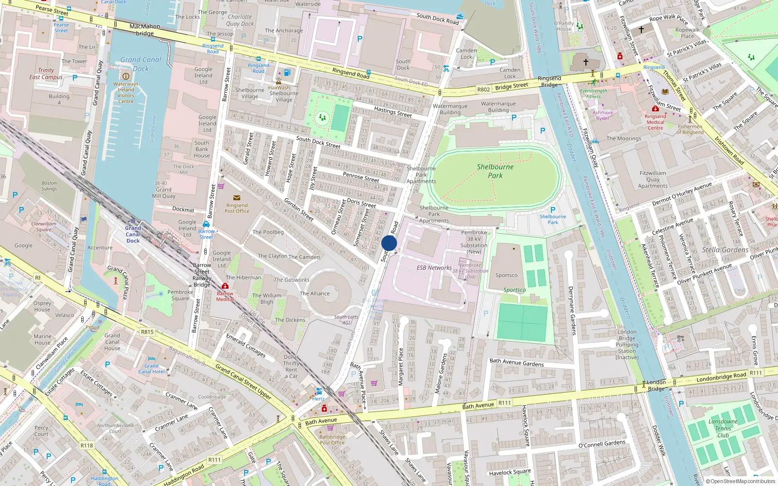 Overhead map showing the location of 86 the William Bligh, South Lotts Road, South Lotts Road Dublin 4