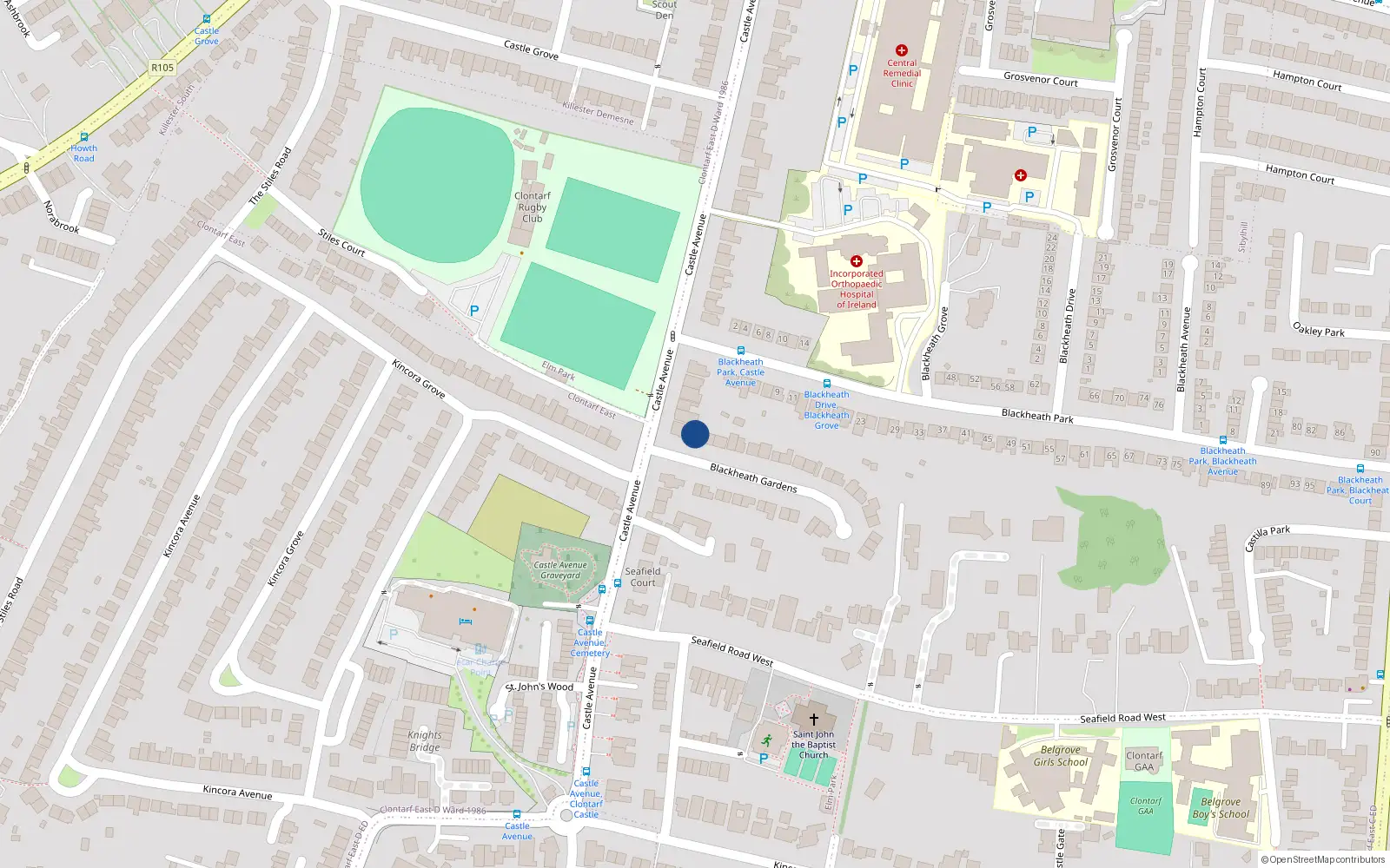 Overhead map showing the location of 86A Castle Avenue, Dublin 3
