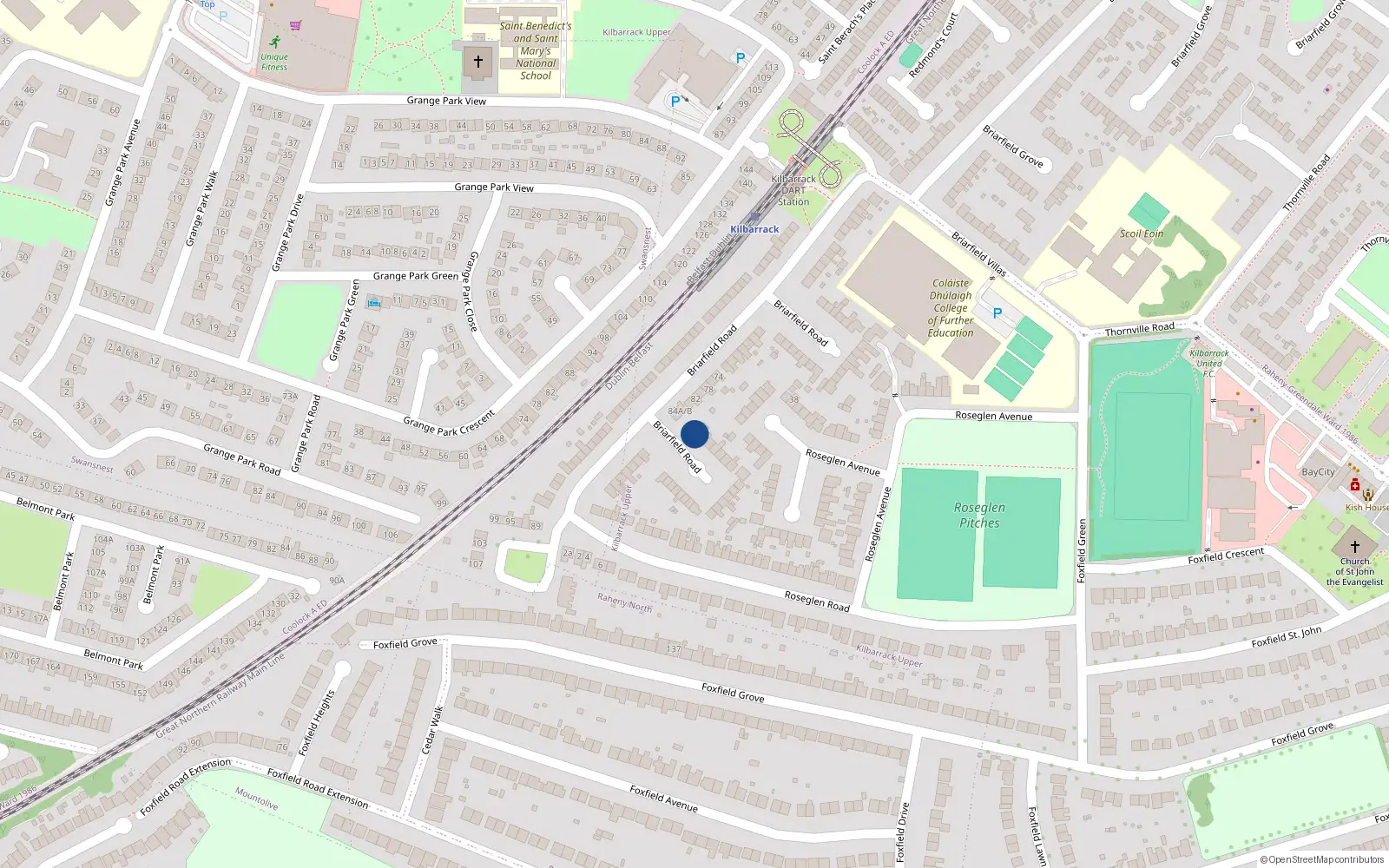 Overhead map showing the location of 86B Briarfield Road, Dublin 5