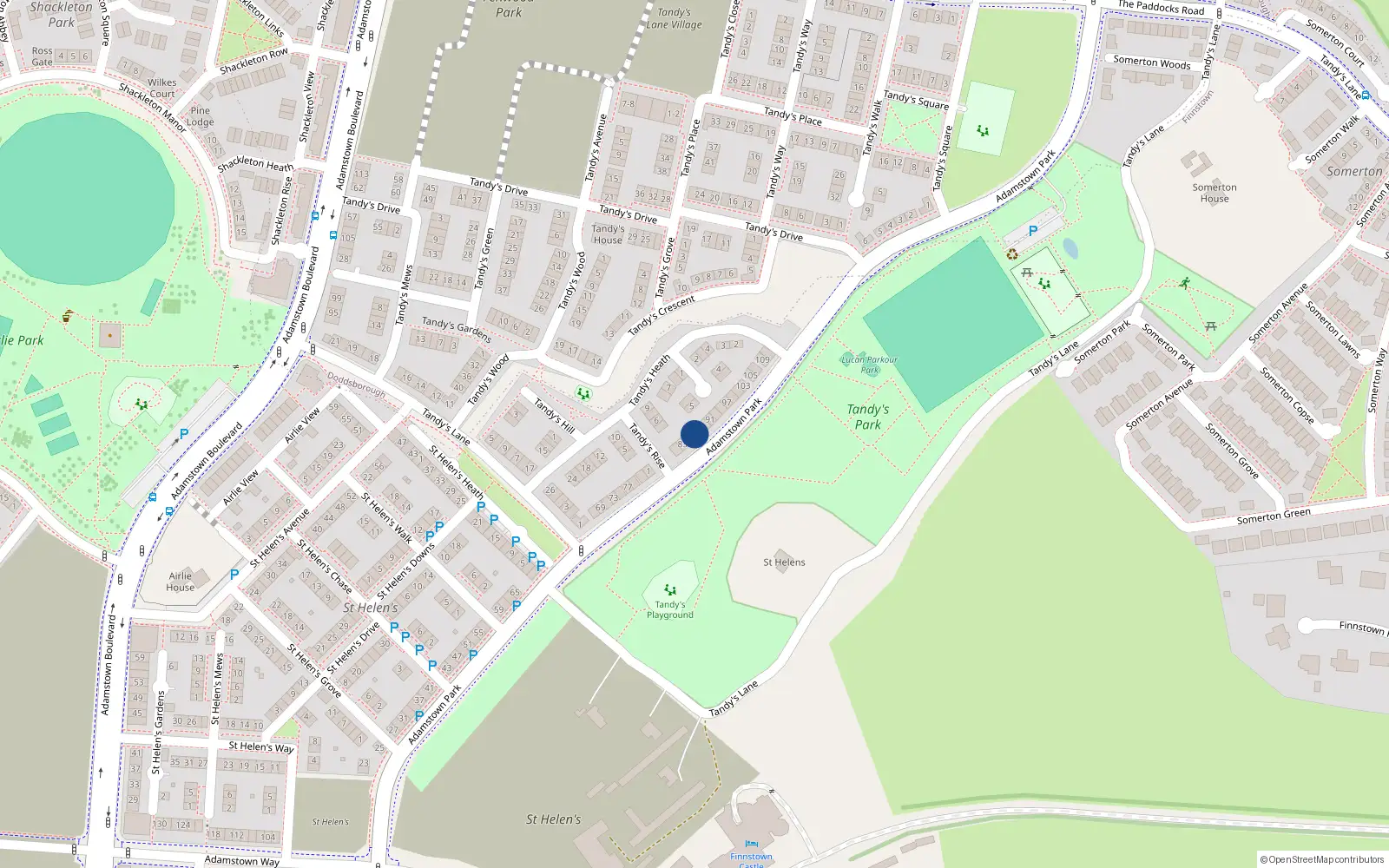 Overhead map showing the location of 87 Adamstown Park, Lucan