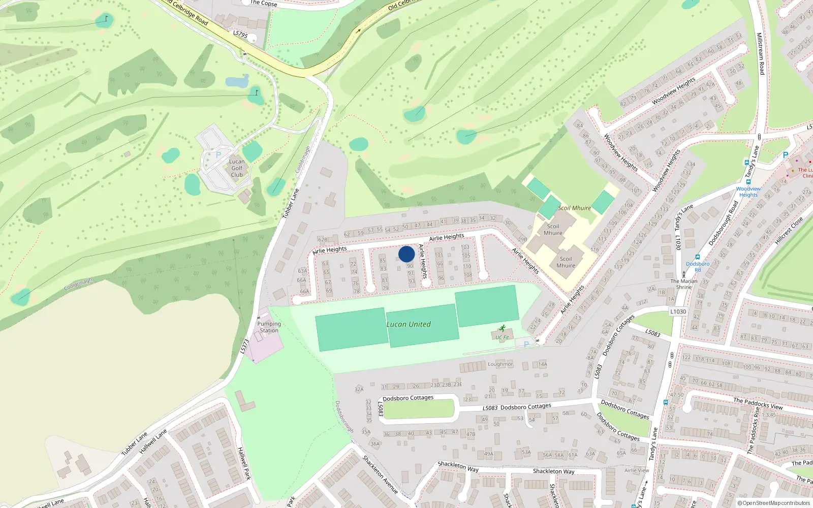 Overhead map showing the location of 87 Airlie Heights, Lucan, Dublin