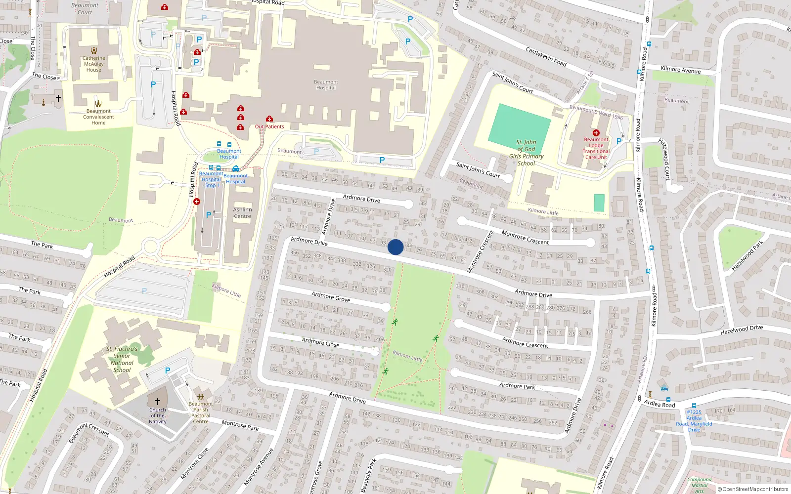 Overhead map showing the location of 87 Ardmore Drive, Artane, Dublin 5