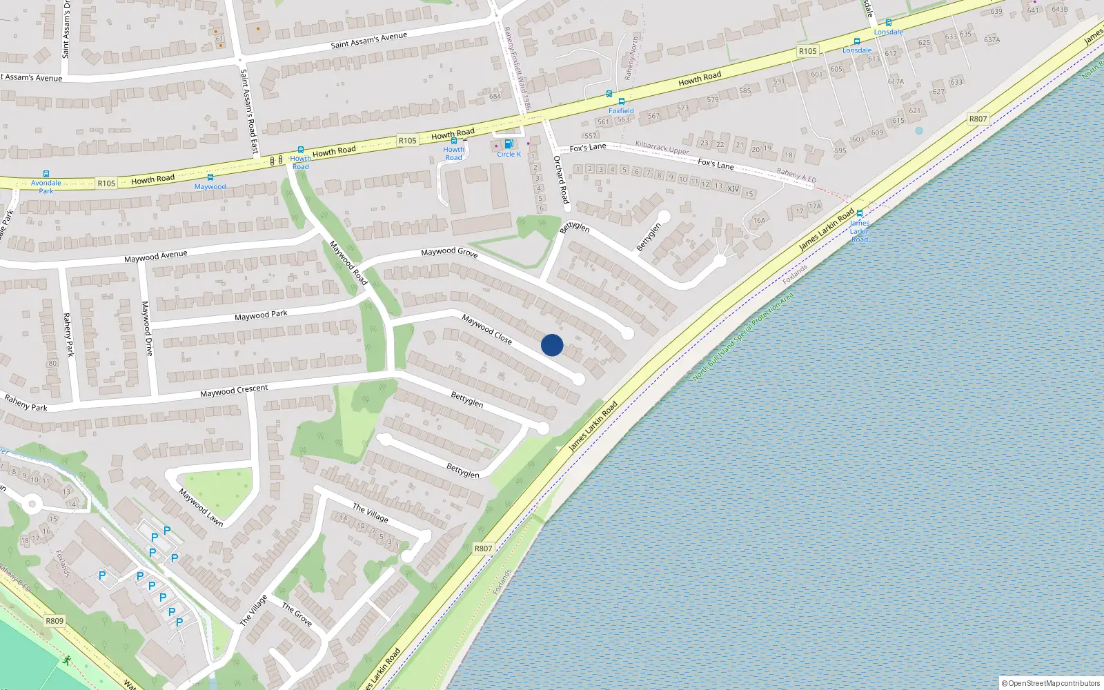 Overhead map showing the location of 87 Bettyglen, Raheny, Dublin 5