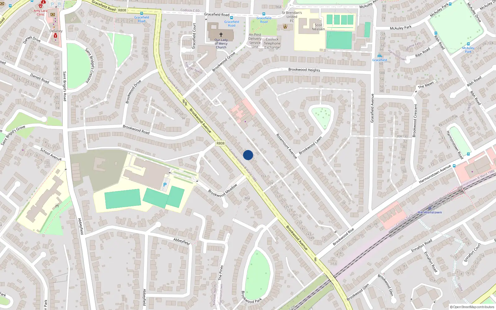 Overhead map showing the location of 87 Brookwood Avenue, Dublin 5