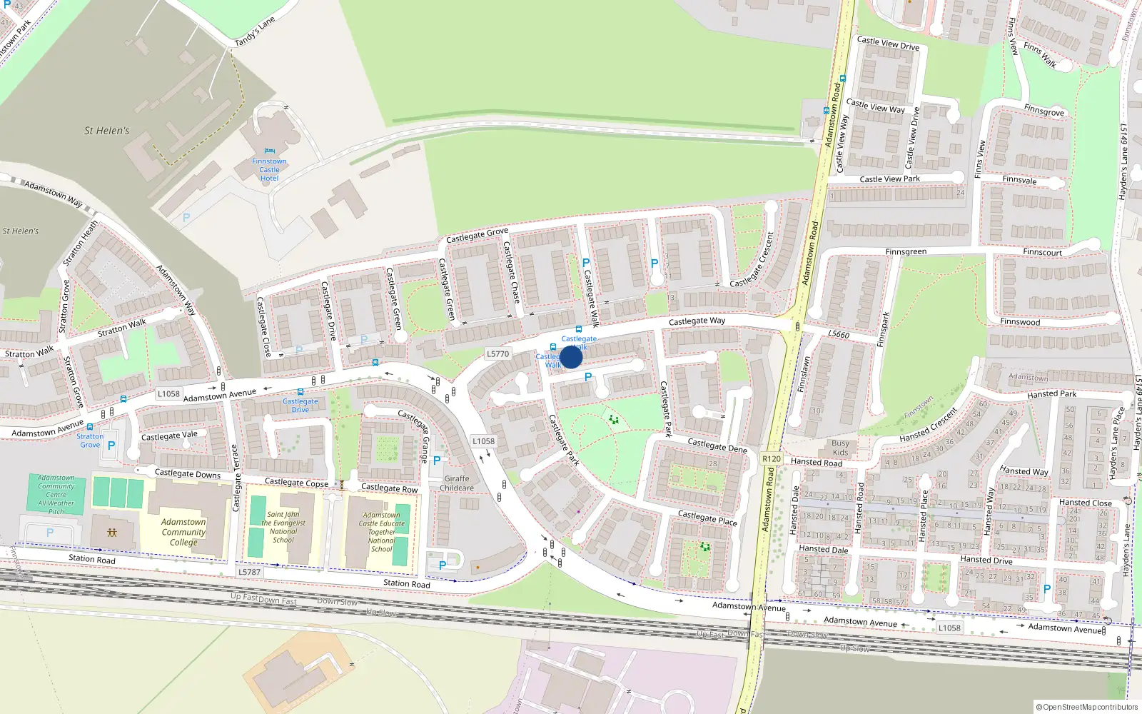 Overhead map showing the location of 87 Castlegate Way, Adamstown Castle, Lucan