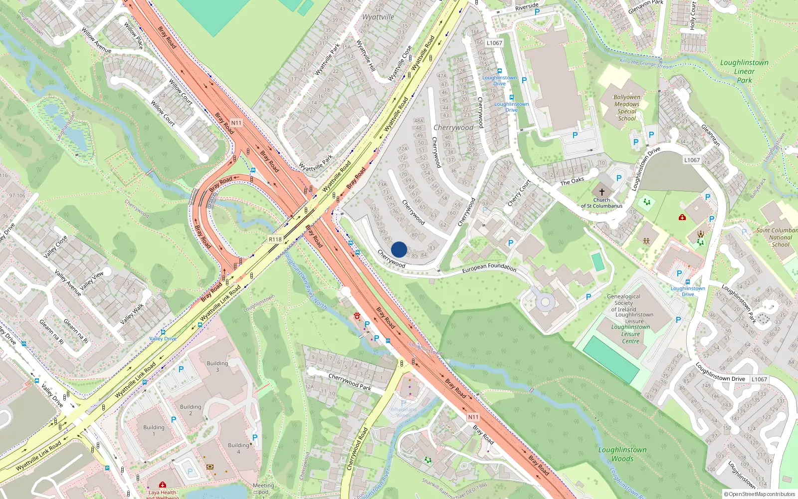 Overhead map showing the location of 87 Cherrywood, Dublin