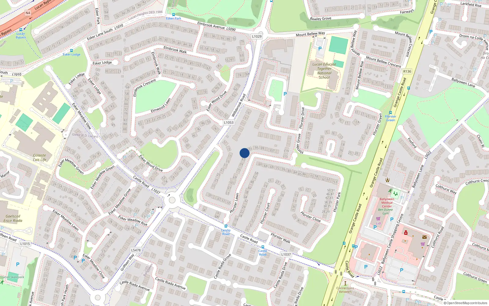 Overhead map showing the location of 87 Fforster Lawn, Ballydowd Manor, Lucan