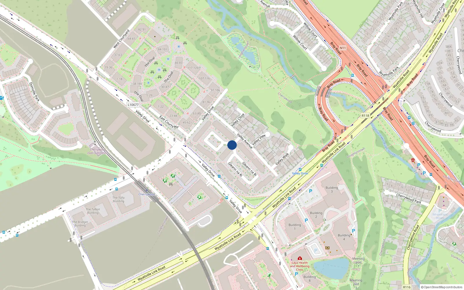 Overhead map showing the location of 87 Gleann na Ri, Cabinteely