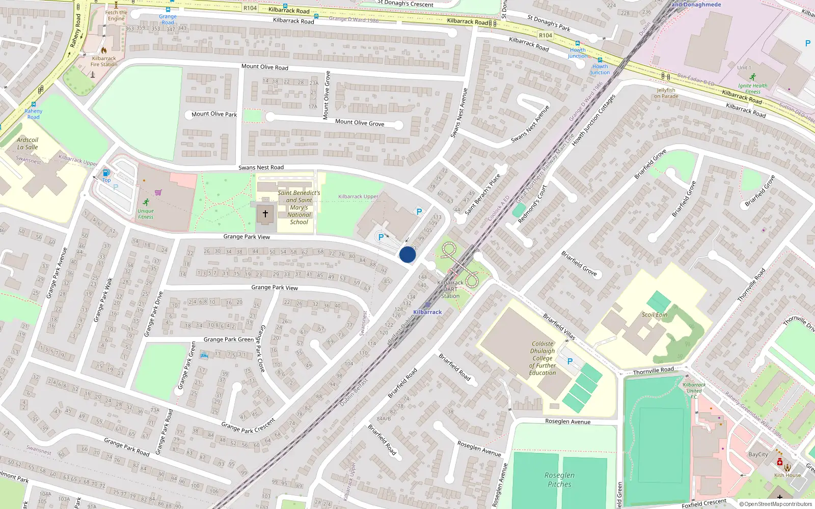 Overhead map showing the location of 87 Grange Park Crescent, Dublin 5