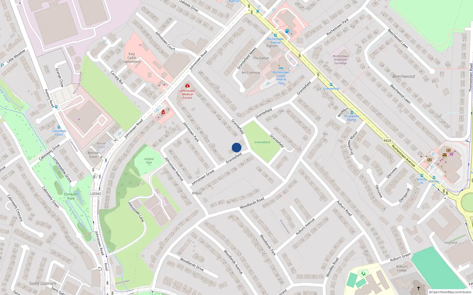 Overhead map showing the location of 87 Granitefield, Dublin