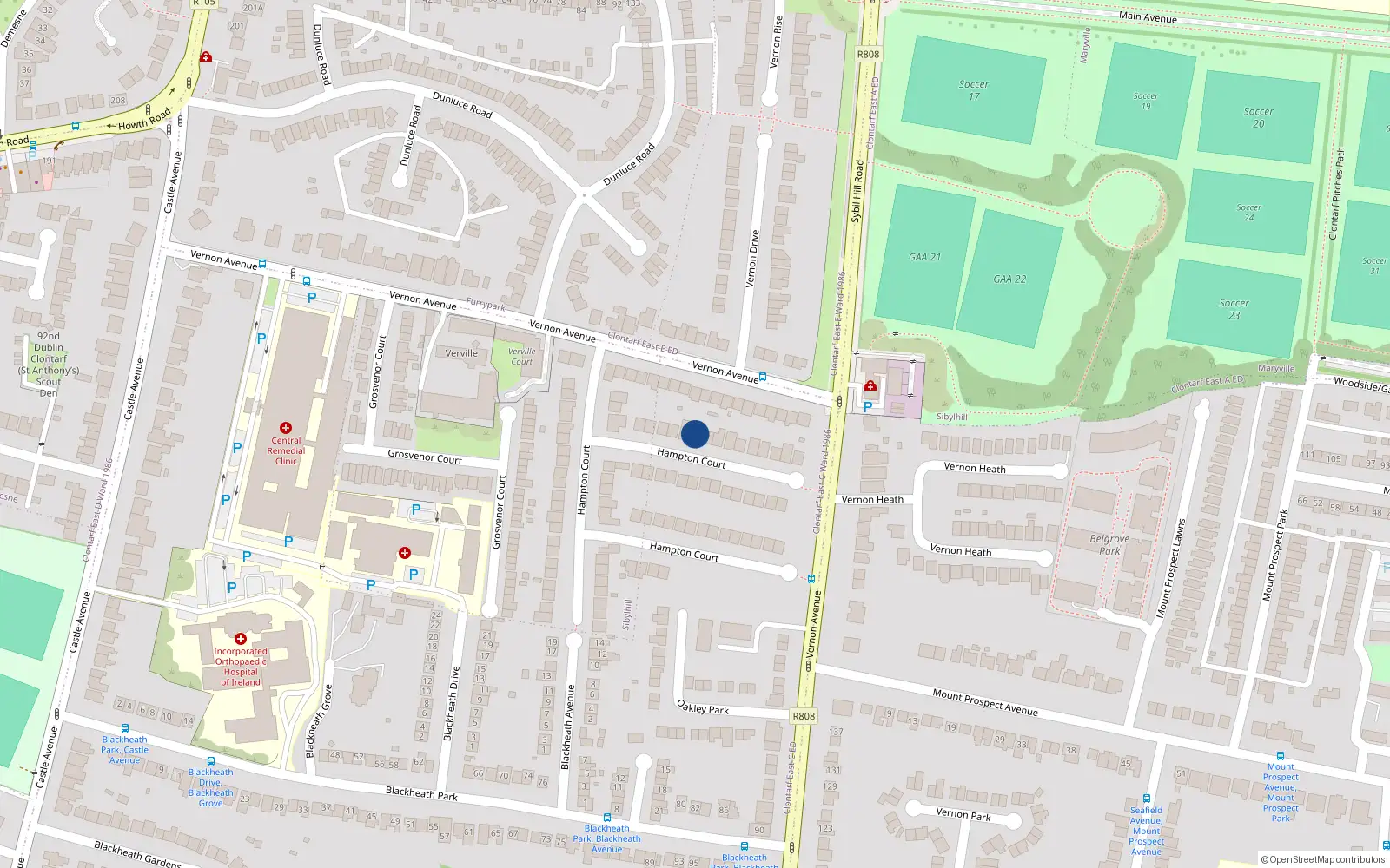 Overhead map showing the location of 87 Hampton Court, Dublin 3