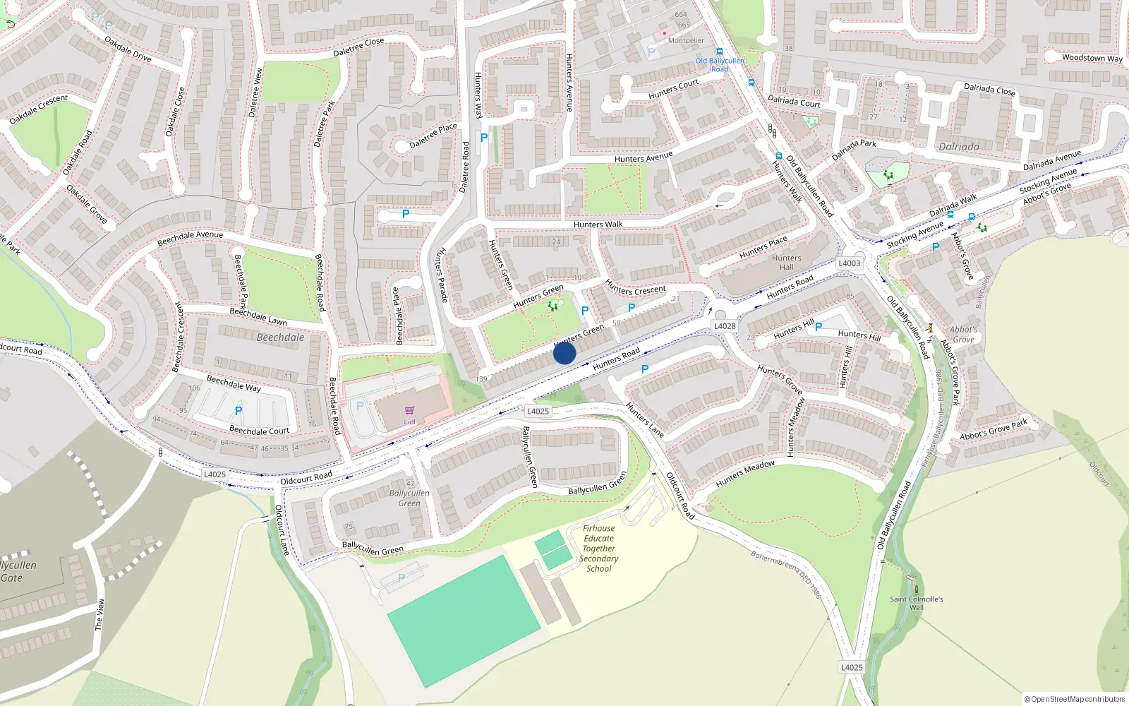 Overhead map showing the location of 87 Hunters Green, Dublin
