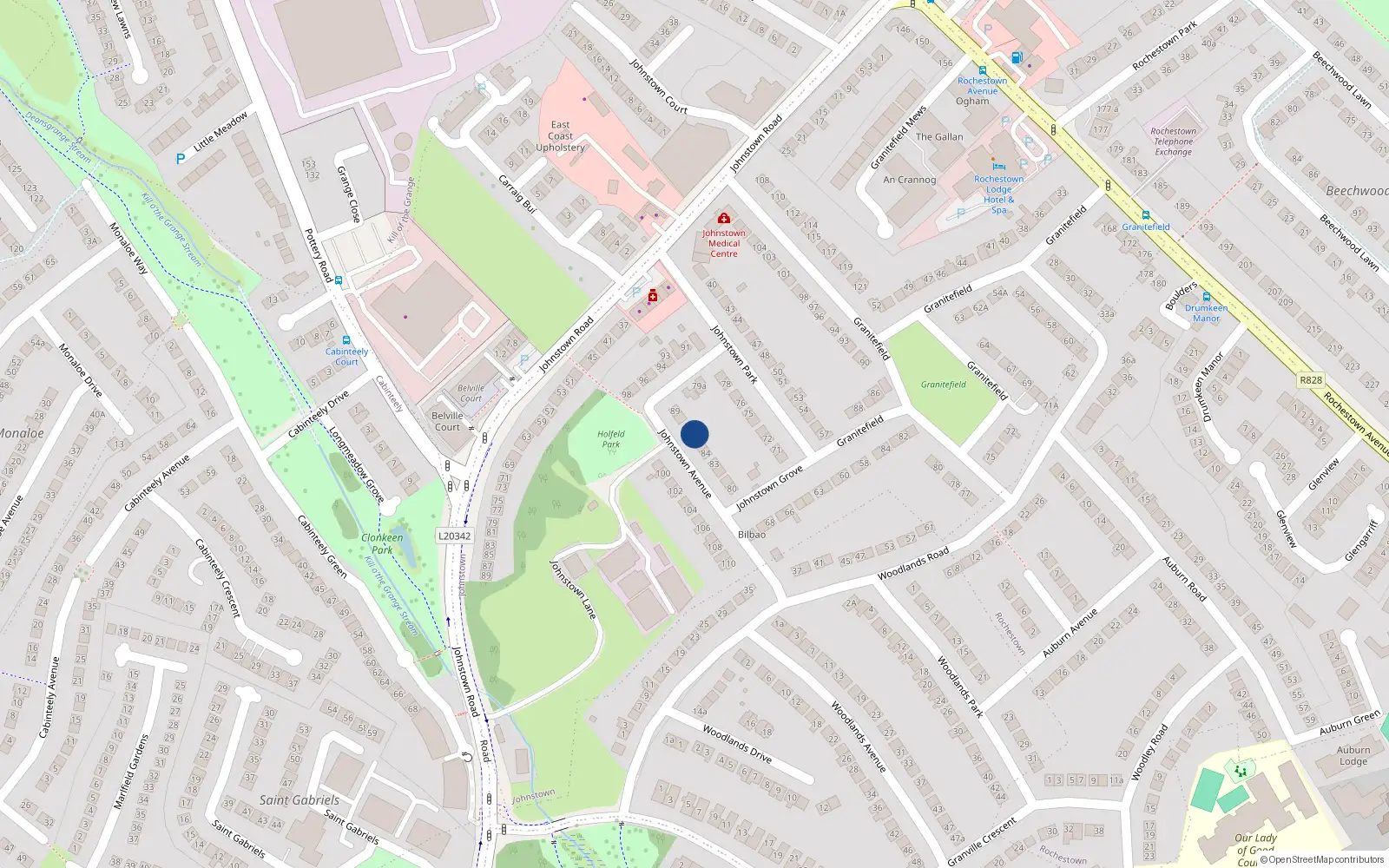 Overhead map showing the location of 87 Johnstown Avenue, Dublin