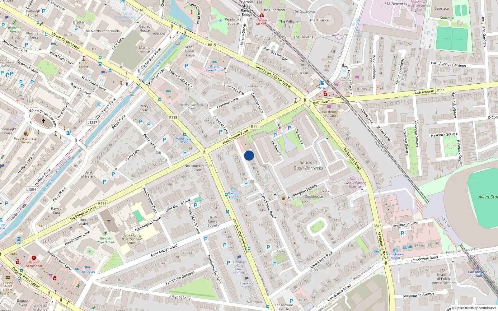 Overhead map showing the location of 87 Lansdowne Park, Dublin 4