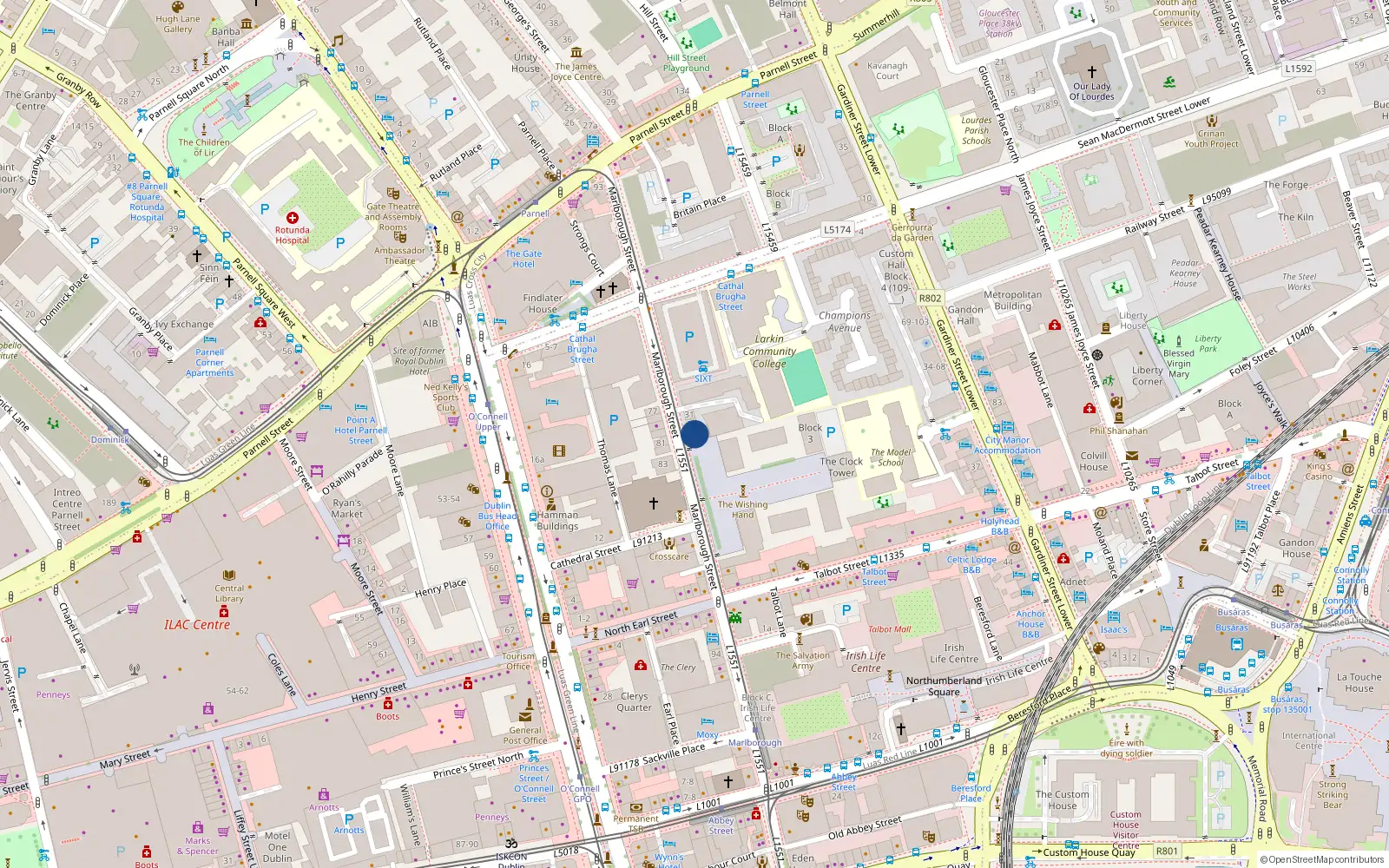 Overhead map showing the location of 87 Marlborough Court, Marlborough St, Dublin 1