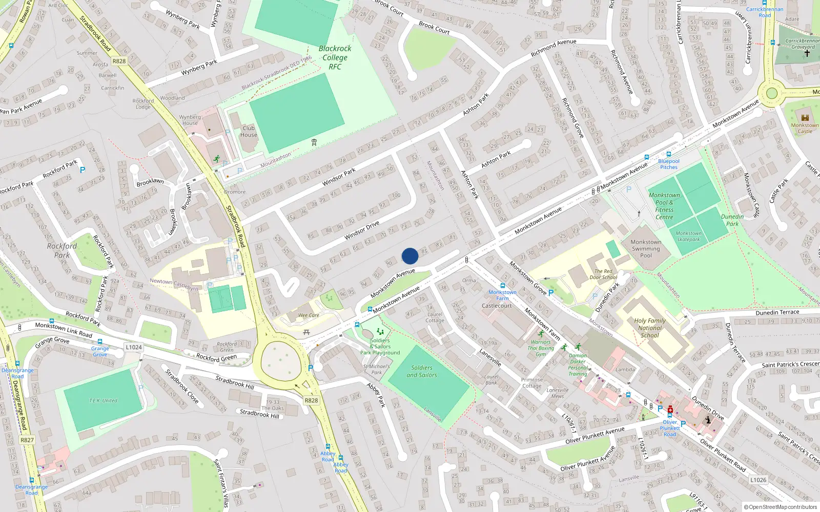 Overhead map showing the location of 87 Monkstown Avenue, Co Dublin