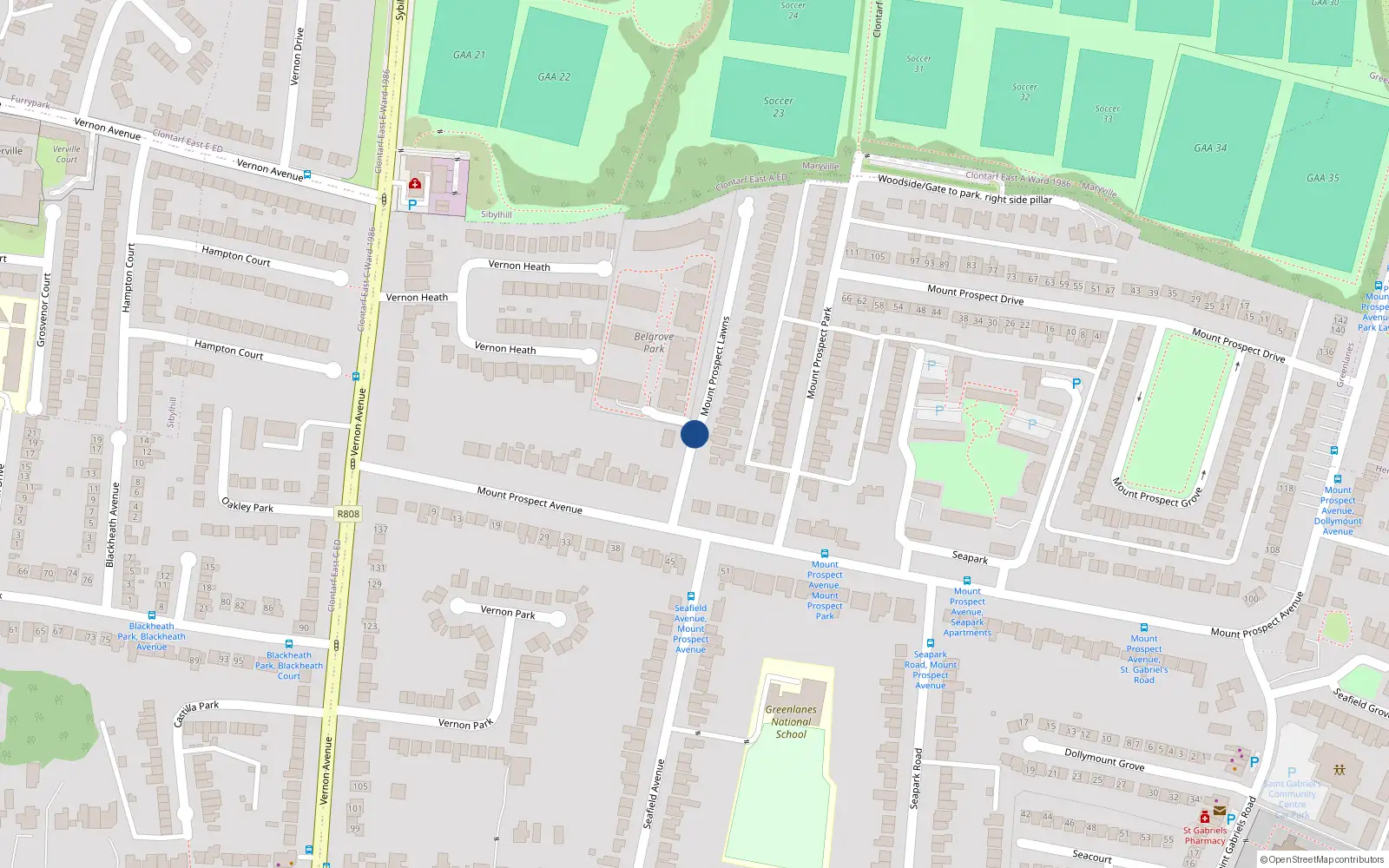 Overhead map showing the location of 87 Mount Prospect Lawns, Clontarf
