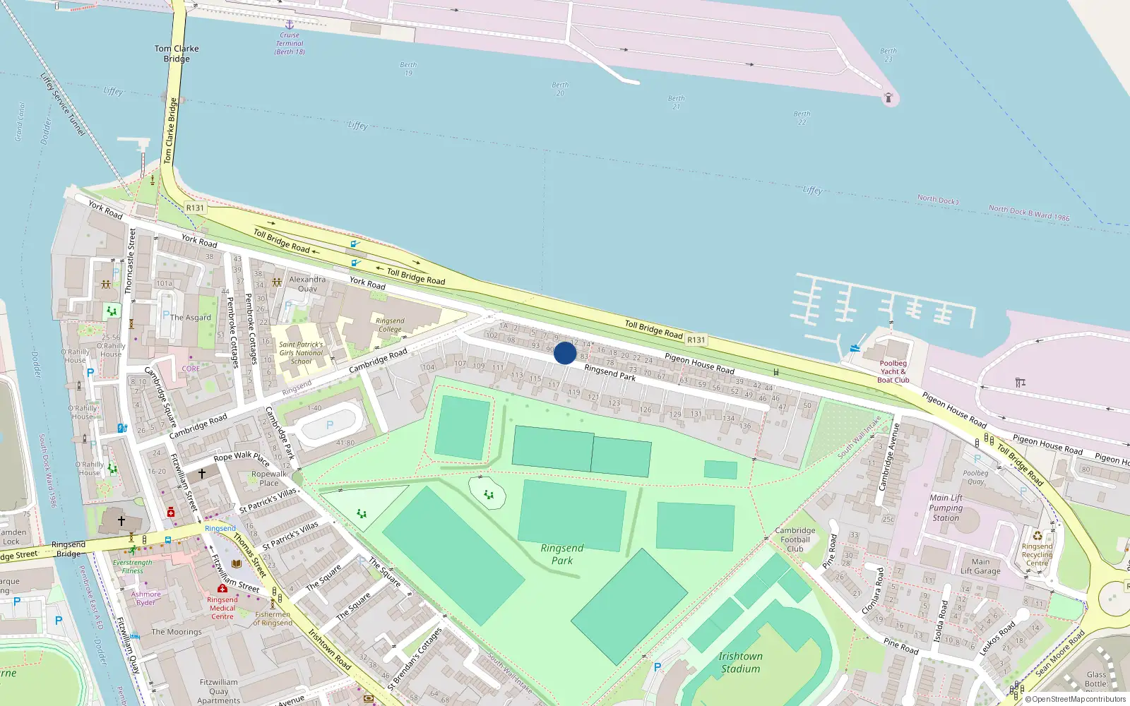 Overhead map showing the location of 87 Ringsend Park, Dublin