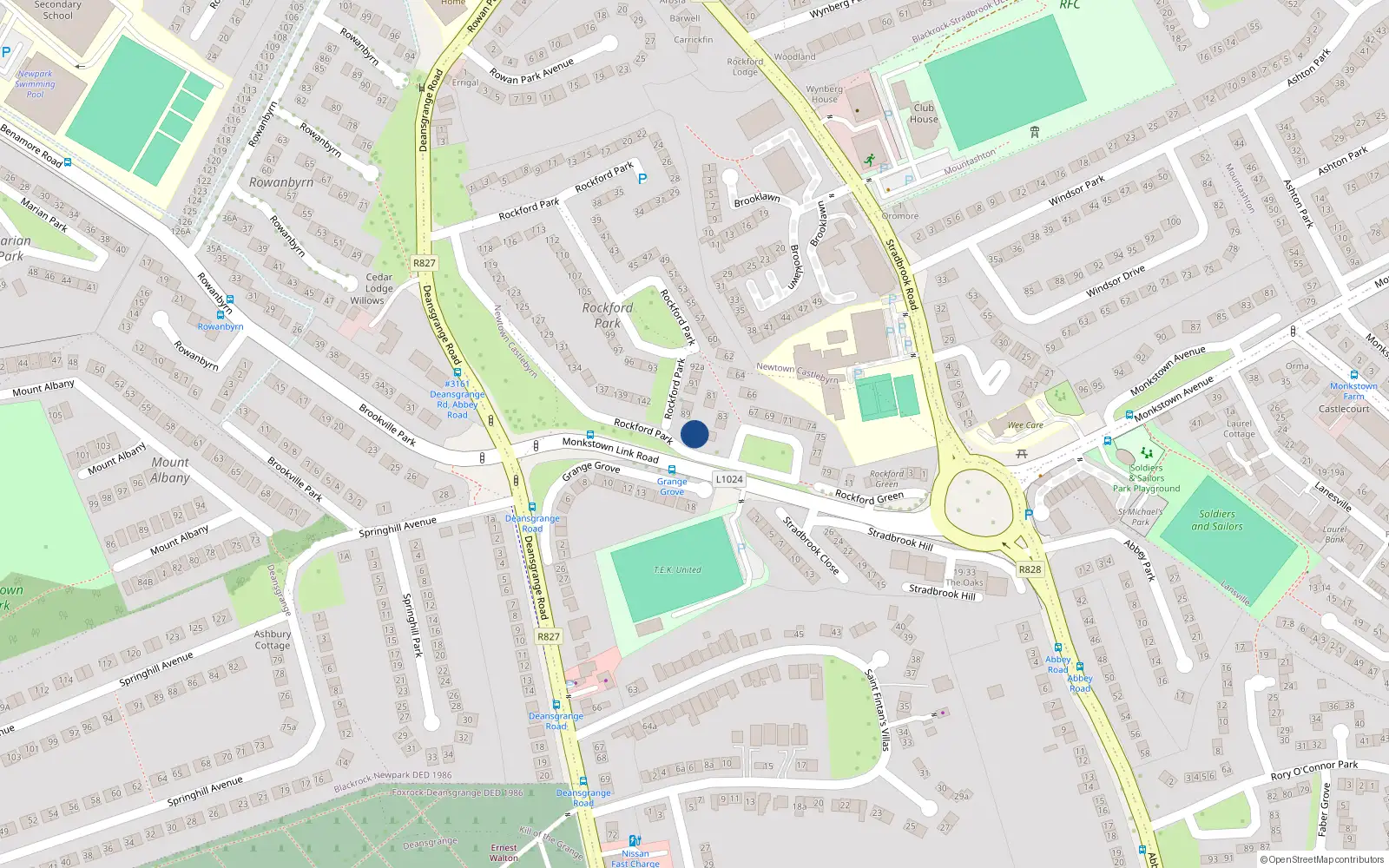 Overhead map showing the location of 87 Rockford Park, Blackrock, Dublin