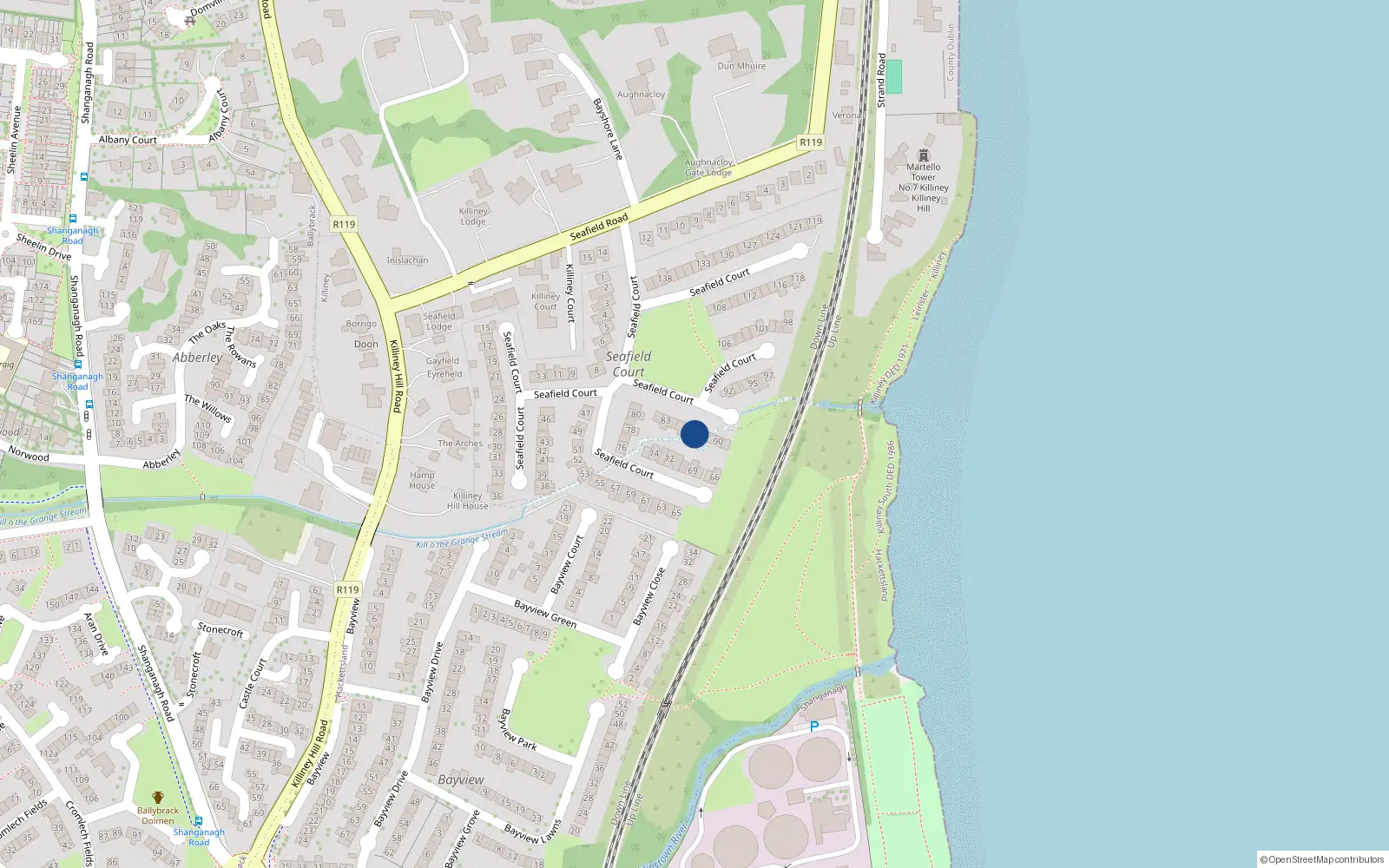 Overhead map showing the location of 87 Seafield Court, Killiney, Dublin
