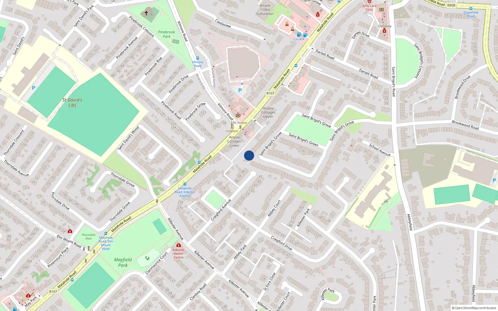 Overhead map showing the location of 87 St Brigids Grove, Killester, Dublin 5