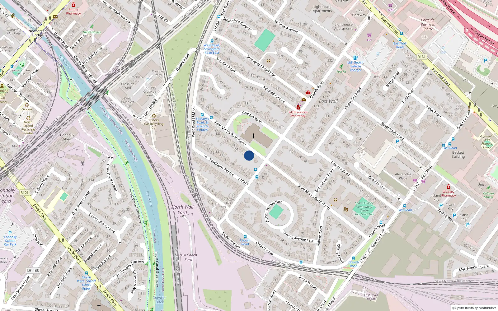 Overhead map showing the location of 87 St Marys Road East Wall, Dublin 3, Dublin