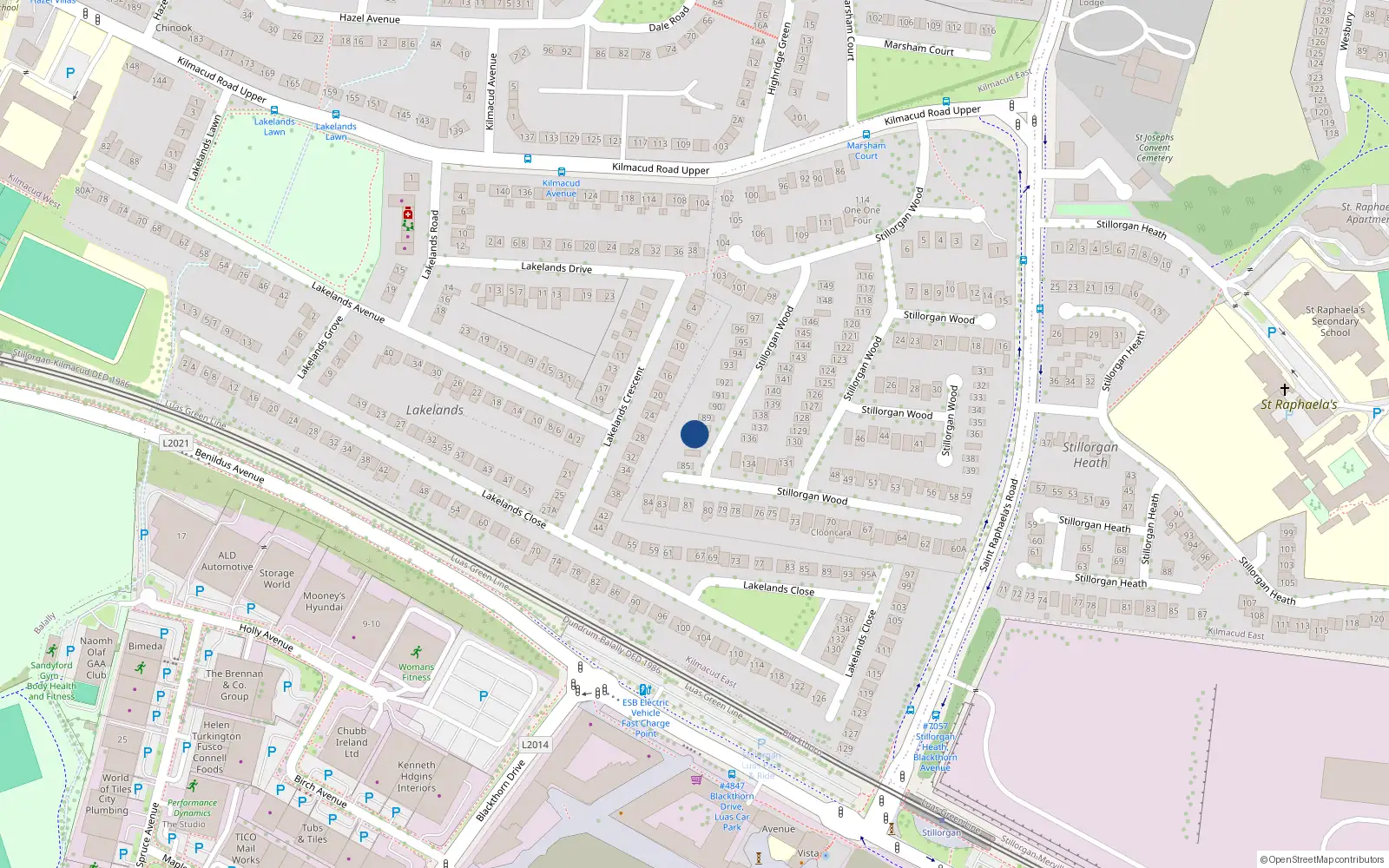 Overhead map showing the location of 87 Stillorgan Wood, Dublin