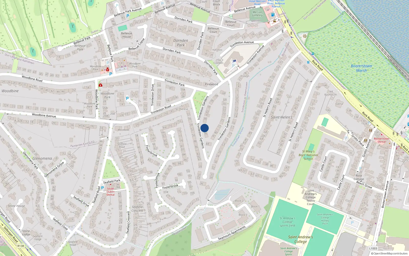 Overhead map showing the location of 87 Trimleston Gardens, Trimleston or Owenstown