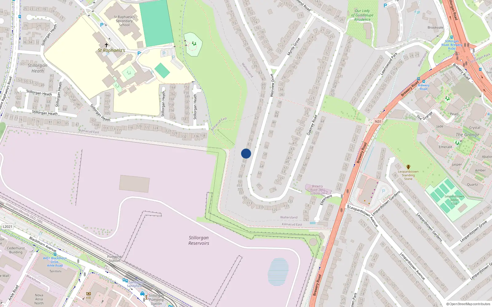 Overhead map showing the location of 87 Wierview Drive, Stillorgan, Dublin